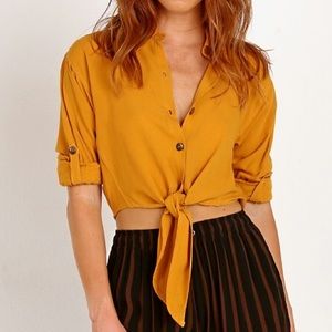 Faithful the Brand Crop Tie Front Top XS 2 long sleeve 3/4 adjustable